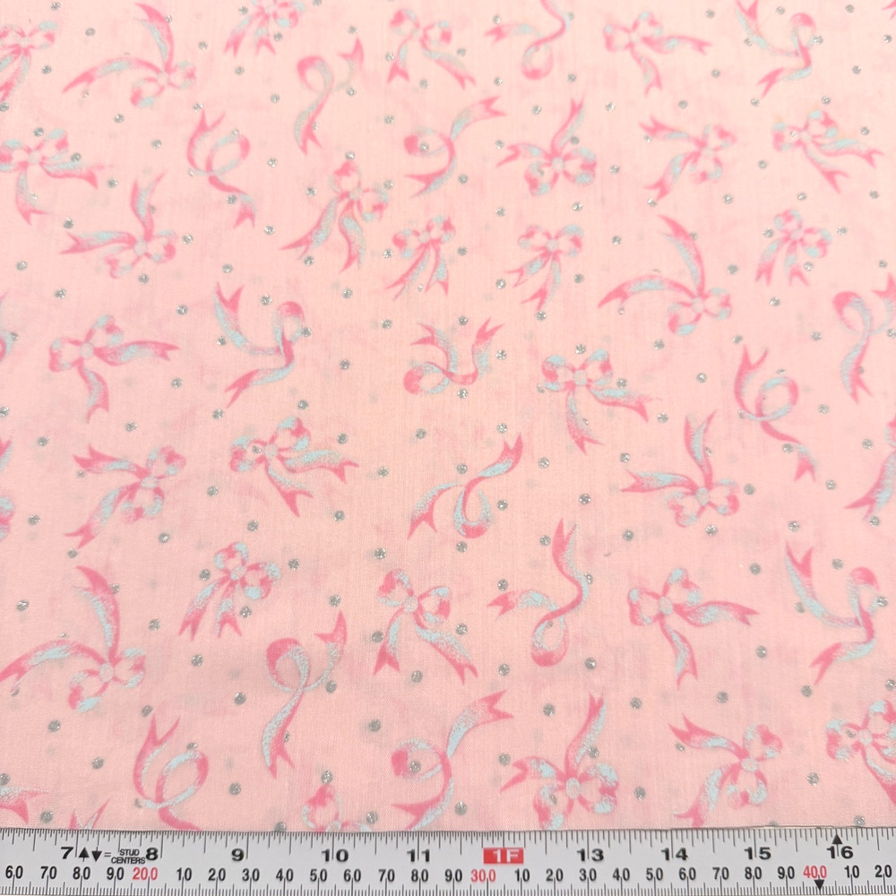 Vintage Bows & Glitter Polka Dots Pink Unbranded Cotton Blend Remnant 17″ x 45″