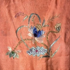 Antique Chinese Embroidered Silk Floral Pattern, Birds Theme