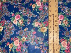 By 1/2 Yd Vintage Floral Paisley Amaryllis Lily on Blue BTHY Cotton Quilt Fabric