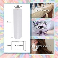 White Tulle Crystal Organza Fabric Rolls 12 Inch by 50 Yards 12 Inches,