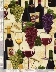 Wine Bottles Grapes Fabric Vineyard C6311 Cotton Timeless Treasures By The Yard