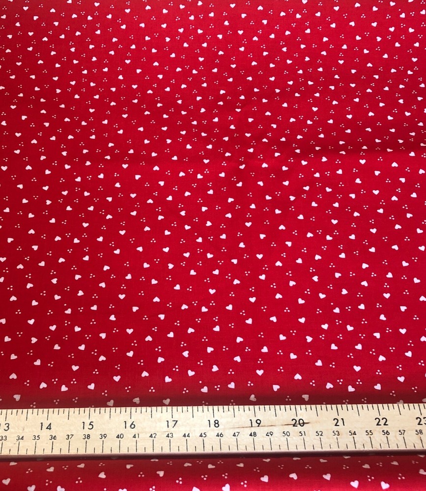 VTG VINTAGE UNBRANDED TINY HEARTS AND DOTS COTTON FABRIC SOLD BTHY