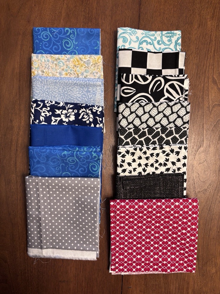 15 Various Black, Red, Blue And Gray Fat Quarters