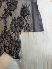 3 Yds Beaded Chantilly Lace Fabric 59″ Navy Blue Floral with Eyelash Scallop