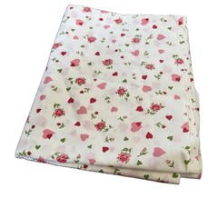 Vintage Fabric 2 + yards white pink hearts red roses Cottage Core Coquette Girly