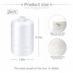 All Purpose Sewing Thread, White Thread for Machine, 6 Spools