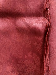 VTG Vinyl Backed Upholstery Fabric MCM Burgundy Red French Damask Jacobean 9 Yd