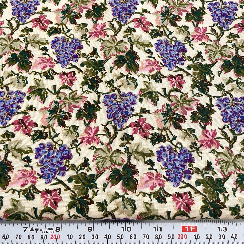 Marcus Brothers Textiles Grape Vines on Cream Cotton Fabric by the Half Yard
