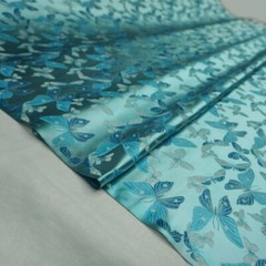 Light Blue Satin Silky Fabric Butterfly Printed 115cm Wide for Dress Sewing DIY