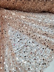 Beaded Design Rose Gold Sequin Embroidered Elegant Beads Mesh Fabric By The Yard