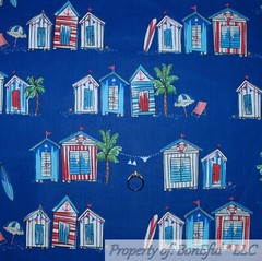 BonEful FABRIC FQ Cotton Quilt Blue White Stripe Sea FISH Boy Ocean Bubble Print