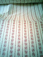 Vintage Pink Maroon Ivory Floral Stripes Cotton Fabric 45″ x 2 Yards Flaw**Read