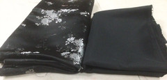 2 Pieces Of Rayon/Poly Fabric Black & Silver Large Pieces & Scraps