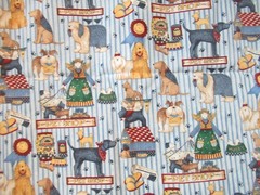 Debbie Mumm Dogs Allover for SSI BLUE STRIPE WITH DOGS COTTON FABRIC 28X42″