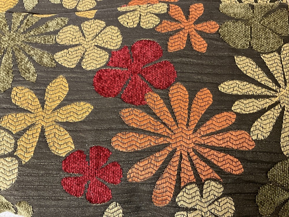 Fabric Remnant Designer Material Brown Flower Power Olive, Orange, Gold 57” X 52