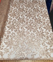 Nude Floral Embroidery Nylon Crochet Mesh Prom Sequin Fabric “The Beyonce Lace”