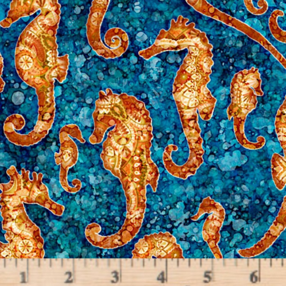 Oceana Ocean Seahorse 27090W 100% Cotton Fabric By half yd continuous cut