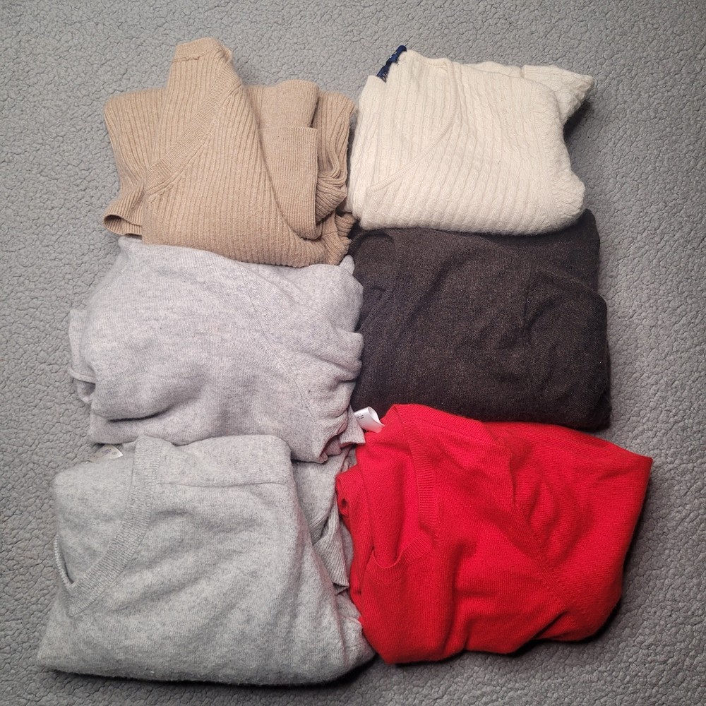6pc CASHMERE Sweaters Tops Lot Crafts Cutter Flaws Holes Upcycle Fabric DIY