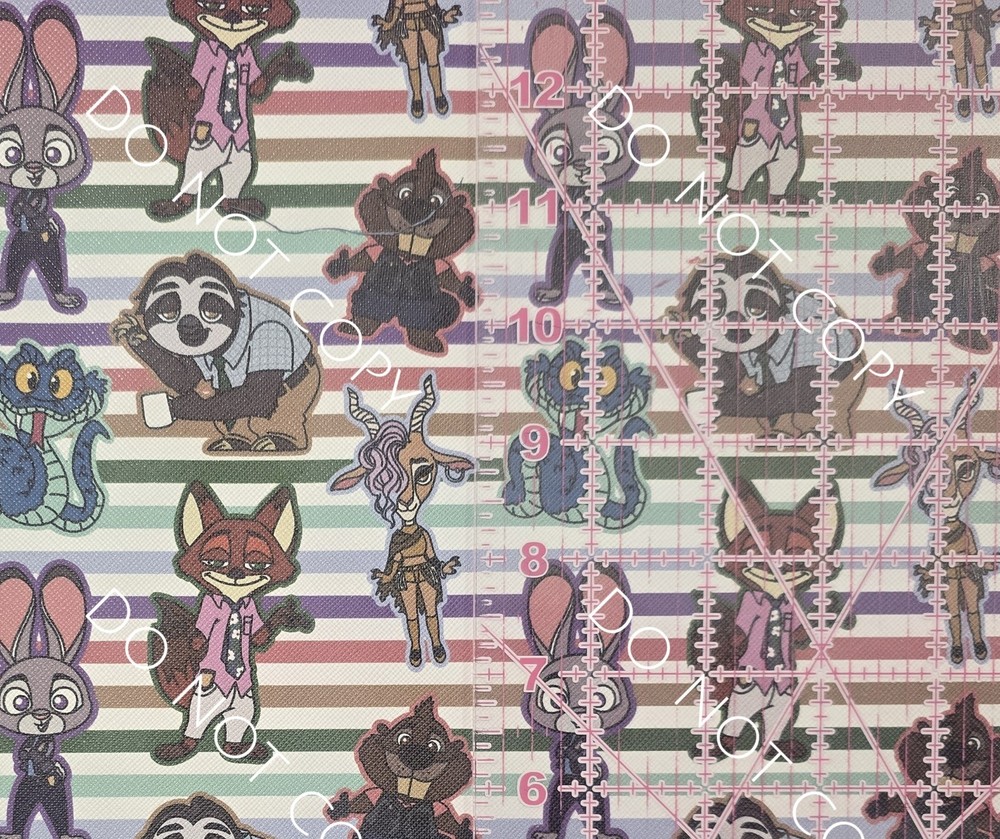 Custom Printed Faux Leather Vinyl Roll Zootopia Movie Stripes 12×54