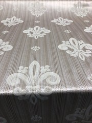 Fleur De Li Oatmeal Stripe Damask Jacquard Drapery Upholstery Fabric By the yard