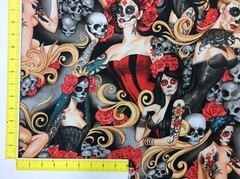 AH243 Las Elegantes Sexy Pin Up Girls Goth Vampire Tattoo Cotton Quilt Fabric