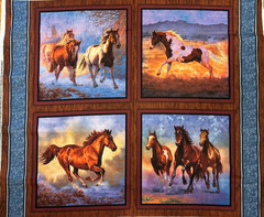 WILD WINGS – BLUE MIST HORSE 4 BLOCK PILLOW PANEL #CP45504 BY CHRIS CUMMINGS