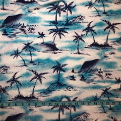 Tropical Palm Tree Island Blue on Blue Print~100% Cotton Fat Quarter~18″x22″