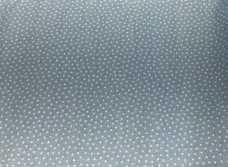 WHITE PIN DOTS ON POWDER BLUE COTTON– 1 YARD