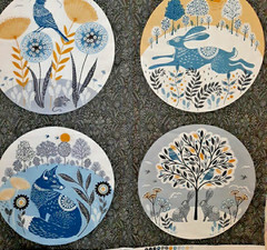 Makower UK Grove Cotton Fabric Panel 44×23 Woodland Animals Circles Blue