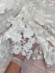 White 3d lace floral flowers embroidered On Mesh Fabric Sold By The Yard Wedding