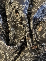 Black Gold Floral Jacquard Upholstery Fabric Damask Heavyweight 3.5 Yards