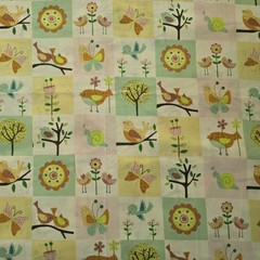 Vintage Baby Fabric 72×43 Yellow Pastel Baby Bird Snail Butterfly Cute 2 Yards