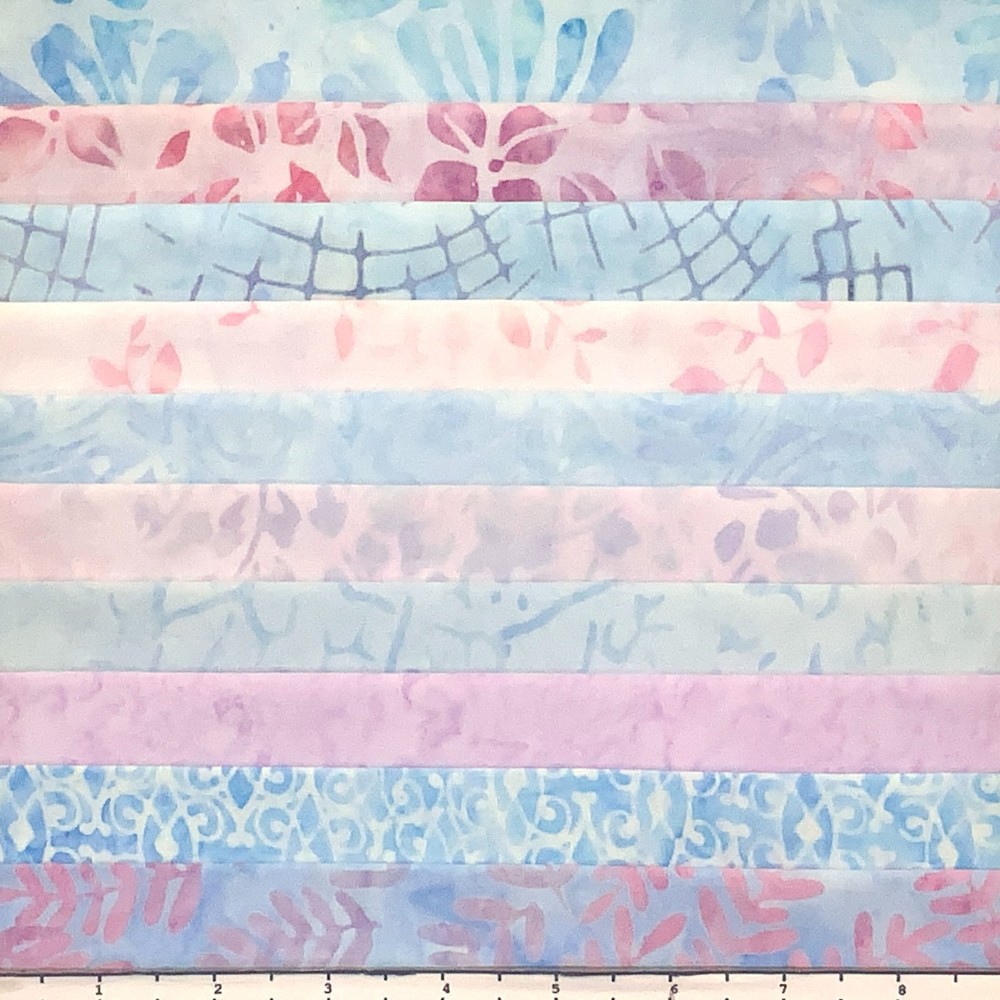 Lot 10 Fat Quarters Pink & Blue Light Batik Lunn Fabric FQ Pack Cotton Lavender