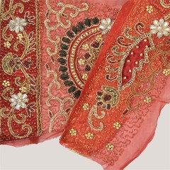 Sanskriti Vintage Design Fabric Hand Beaded Indian Craft Dark Red Patch Work