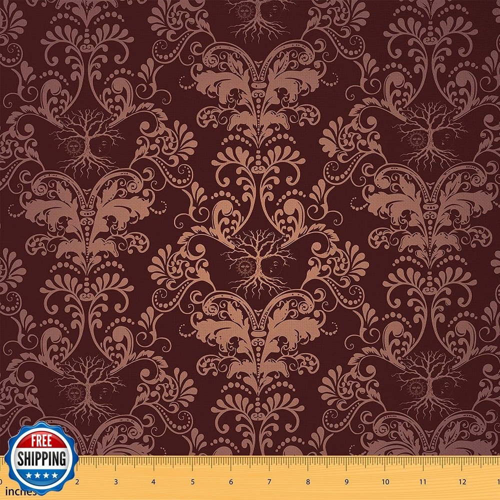 Vintage Victorian Baroque 2 Yards Fabric by The Yard,Ombre Damask Fabric,Grey