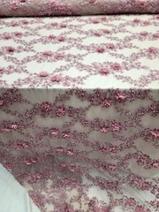 Mauve Lace 3d Floral Design Embroidered Mesh 3d Lace Fabric By The Yard Pearls