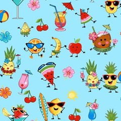 Food Fabric | Happy Hour Snack Fruit Drink Toss Blue | Freckle + Lollie YARD