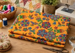 Elizabeth Studio Tucson Orange Hummingbird Flower Quilt Fabric by the Yard