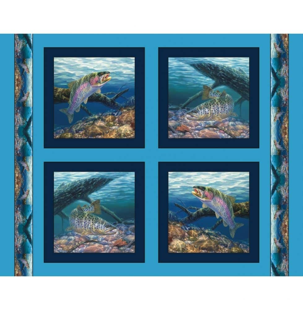 FISH Fabric panel 4 pillows ANGLERS DELIGHT 1 YD FOR QUILT TOP