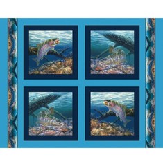 FISH Fabric panel 4 pillows ANGLERS DELIGHT 1 YD FOR QUILT TOP