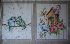 36″ x 44″ 1 yd panel P & B Textiles Flowers and Feathers Water color like Birds
