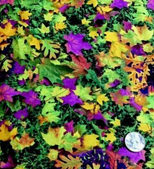 Neon Camo Leaves 1 Yard Nature Forest Flower Vivid Purple Green Yellow Cotton