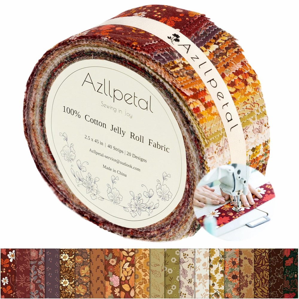 Fall Jelly Roll Fabric PreCut Cotton Strips Quilting 2.5×45″ 40 Pcs Floral