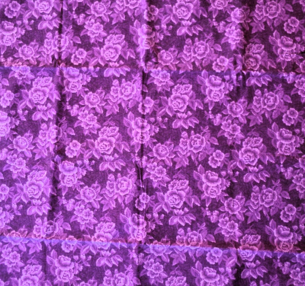Cotton Fabric Purple With Shaded Purple Flowers 1 Yard Piece X WOF