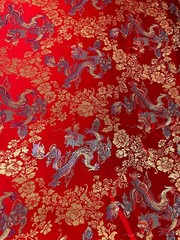 Kai RED Dragon Brocade Chinese Satin Fabric for Cheongsam/Qipao, Apparel, Costu