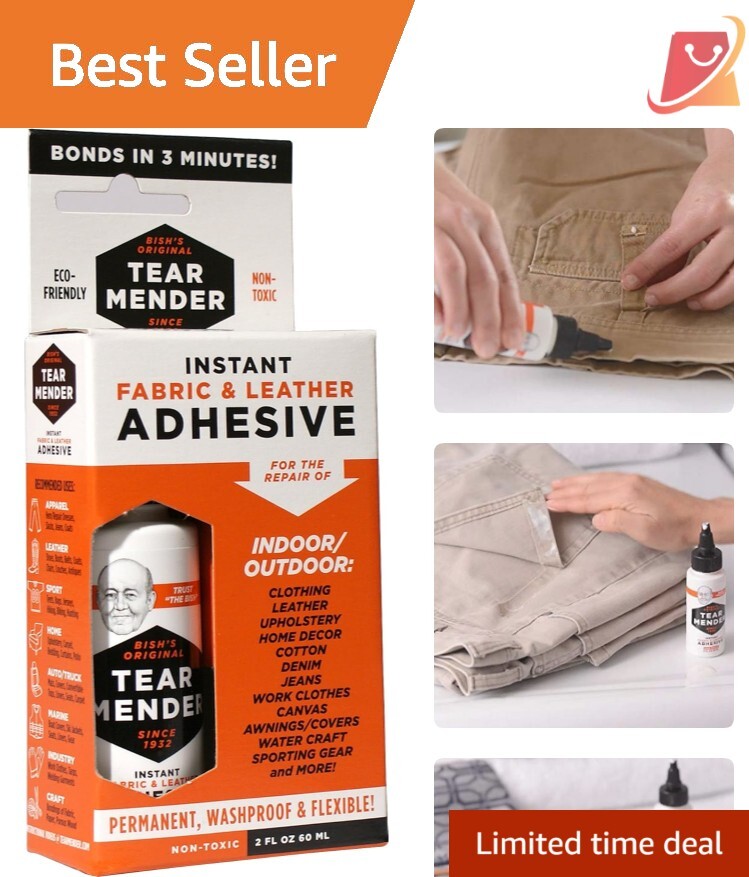 Bish’s Instant Waterproof Fabric and Leather Adhesive – 2 Oz Carded Bottle