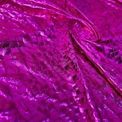 Metallic Animal Print Magenta Snake Nylon Spandex Fabric 4 Way Stretch