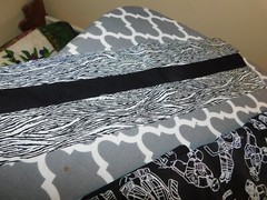Black and White Fabric Lot Hockey Squares Handmade Rectangle Quilt Block