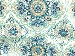 Berkshire Outdoor Medallion Cushion Upholstery Fabric in Teal Beige 1.25 lot