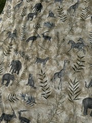 NEW SAFARI animals Sheer Fabric Voile Elephants Giraffe Gray Green 7 YDS Leopard